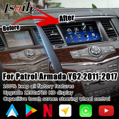 Upgrade layar sentuh Nissan Patrol Y62 2010-2016 dengan antarmuka video youtube android auto carplay