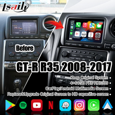 Layar Multimedia Mobil Lsailt untuk GT-R GTR R35 dengan CarPlay Nirkabel 4+64GB, Upgrade Tampilan