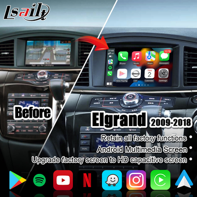 Layar Multimedia Mobil CarPlay Nirkabel untuk Nissan Elgrand Patrol, Armada Infiniti QX dengan Navigasi GPS, Android Auto
