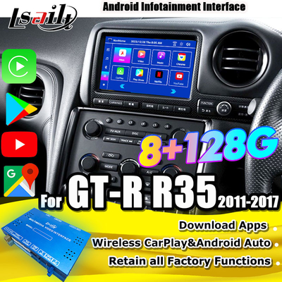 Lsailt Android Multimedia Interface untuk GT-R GTR R35 2011-2016 Wireless Carplay Interface Termasuk YouTube, GPS,8+128 GB