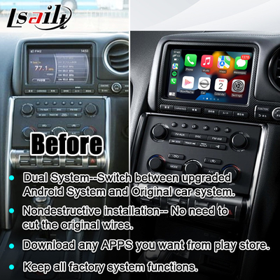Layar Multimedia Mobil Lsailt untuk GT-R GTR R35 dengan CarPlay Nirkabel 4+64GB, Upgrade Tampilan