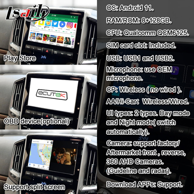 8+128GB Qualcomm Android Multimedia Video Interface untuk Land Cruiser 2013-2021 LC200, VX_R, GX_R dengan Wireless CarPlay