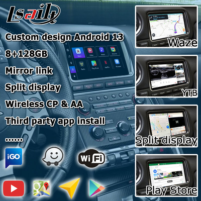 Android 13 8+128 Navigasi nirkabel carplay antarmuka video otomatis android untuk Nissan GT-R GTR R35