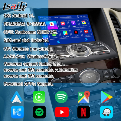 Lsailt 8G Android Infotainment Module untuk Infiniti EX QX50 2008-2017 Termasuk Wireless CarPlay, YouTube, NetFlix