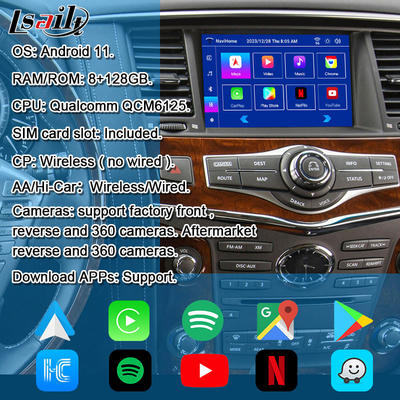 8G Android Infotainment Module untuk Infiniti QX80 QX56 Nissan Patrol 20100-2021 Wireless CarPlay Interface, YouTube