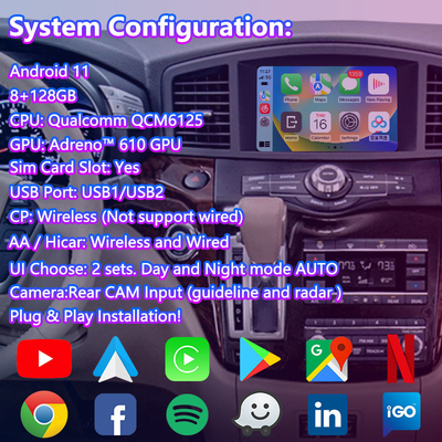 Lsailt 8 Inch Android Multimedia Carplay Interface Screen untuk 2011-2017 Nissan Quest E52