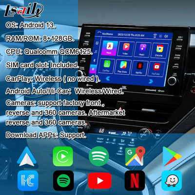 Lsailt Android 13 Video Interface untuk Toyota Camry 2018-2021 RAV-4, Sienna OEM Screen Upgrade dengan Android Multimedia System Termasuk YouTube, NetFlix