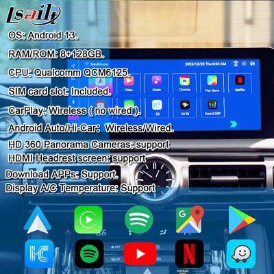 Lexus Android Screen 10,25 Inch Qualcomm 8 Core GPS Navigasi CarPlay Tampilan untuk Lexus IS300 IS250 IS350 2020-2023