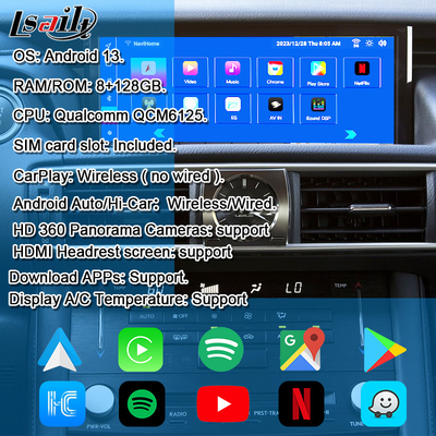 Layar Android Lexus Android 13 Multimedia Display 8 Core Qulcomm untuk LEXUS IS200T IS300H IS350 Mendukung Kontrol Joystick, YouTube, Google Play, CarPlay