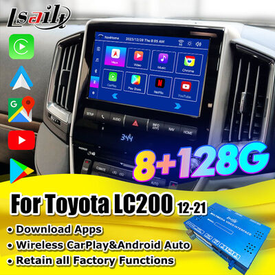 Antarmuka Video Multimedia Android 13 untuk Land Cruiser LC200 VXR VX GXL Sahara V8 2013-2021 Peningkatan Layar OEM dengan CarPlay Nirkabel, YouTube