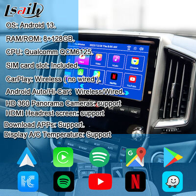 Antarmuka Video Multimedia Android 13 untuk Land Cruiser LC200 VXR VX GXL Sahara V8 2013-2021 Peningkatan Layar OEM dengan CarPlay Nirkabel, YouTube
