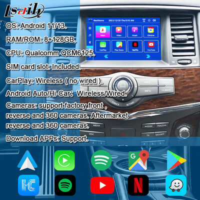 Antarmuka Multimedia Nissan untuk Patrol Y62, Nismo, QX80 QX56 2013-2021 Peningkatan Layar OEM dengan Wireless CarPlay, Android Auto, YouTube
