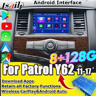 Antarmuka Multimedia Nissan untuk Patrol Y62, Nismo, QX80 QX56 2013-2021 Peningkatan Layar OEM dengan Wireless CarPlay, Android Auto, YouTube