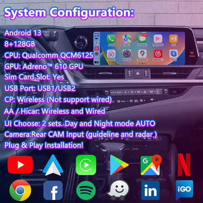 Antarmuka Video Navigasi Lsalit Android Carplay untuk Lexus ES 300h ES250 ES350 ES300h 2018-Sekarang