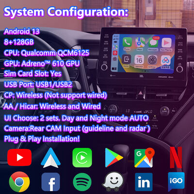 Antarmuka Video Navigasi Carplay Android Lsailt untuk Toyota Camry Hybrid XSE XLE SL SE XV70 2021-2024