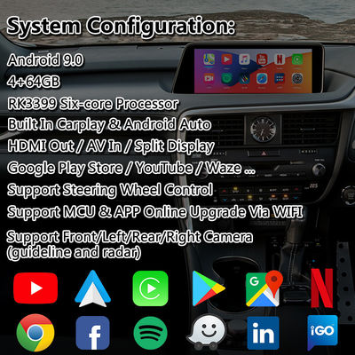 Antarmuka Video Multimedia Android Lsailt 4+64GB untuk Lexus RX 200t RX350 RX450H 2016-2019