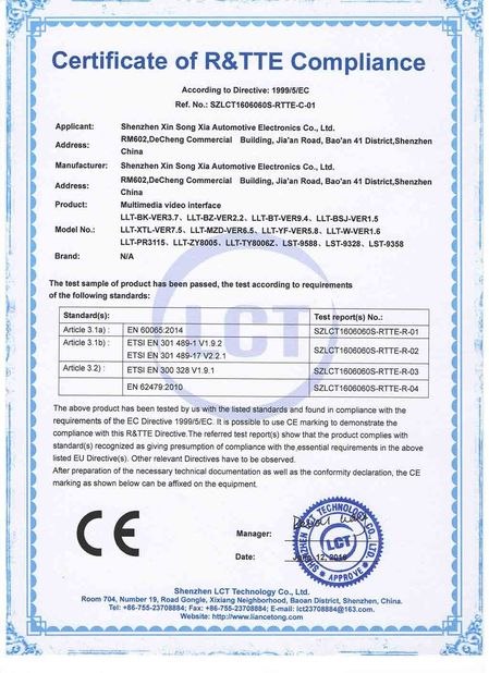 Cina Shenzhen Xinsongxia Automobile Electron Co.,Ltd Sertifikasi